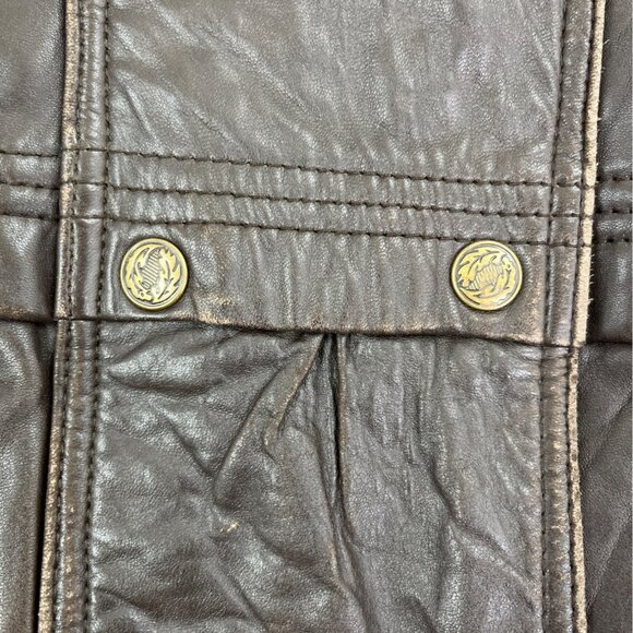 Gino Di Giorgio Leather Brown Jacket With Green Collar & Plaid Lining Sz M - Picture 4 of 7
